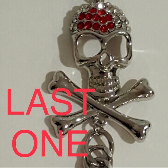 Accessories - NEW Silver tone metal Rhinestone Skull Jean Chain